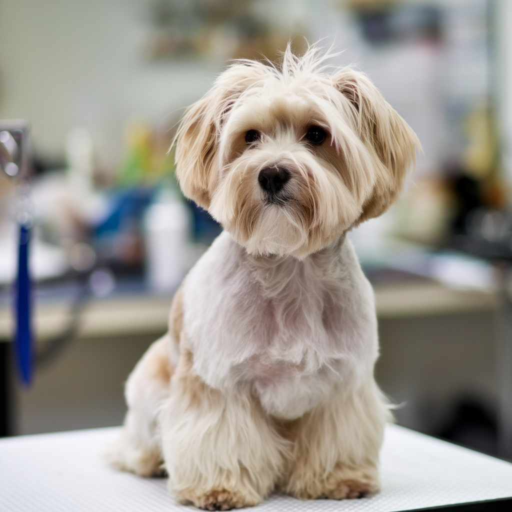 Happy dog wearing travel harness sitting safely in car with travel accessories and scenic background